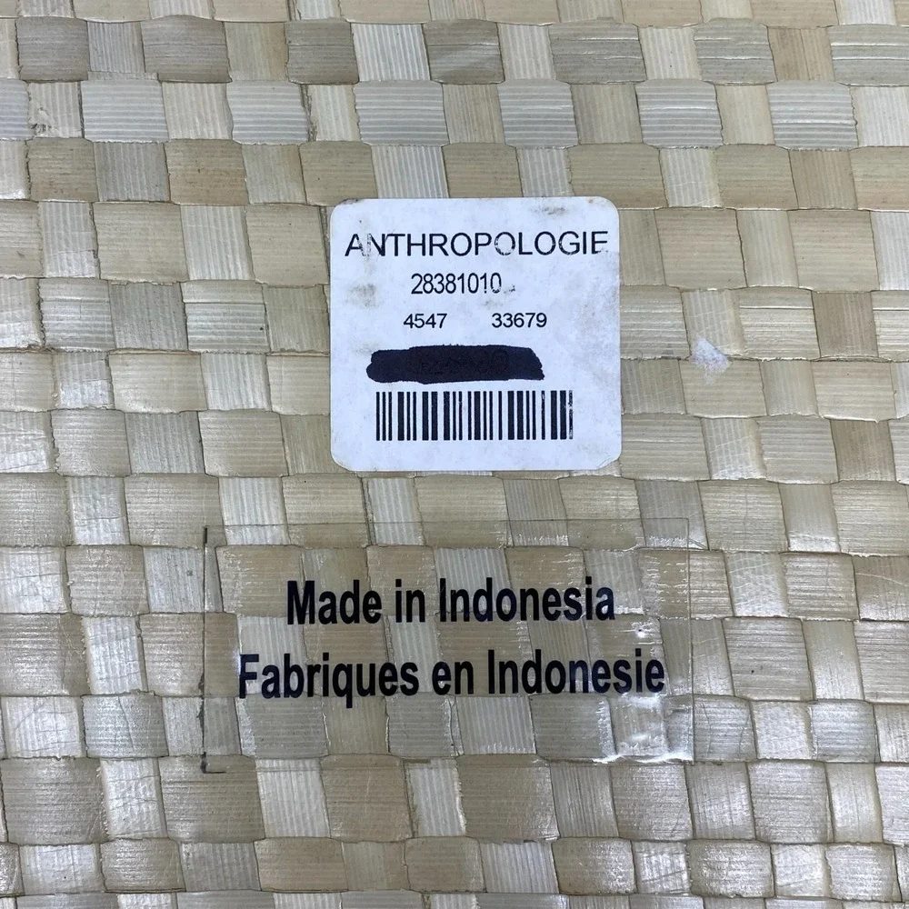 Anthropologie Woven Container Round Bamboo Lid Blue Chevron Stripe Indonesia
